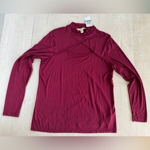 MICHAEL Michael Kors NWT Romantic Burgundy Cut out Long Sleeve Top size Large